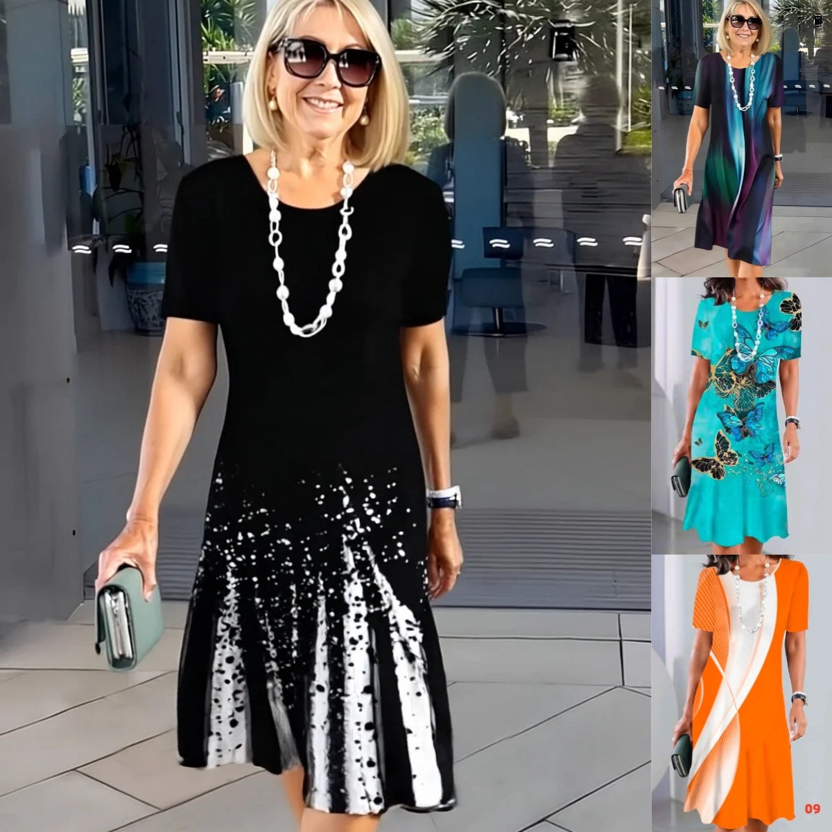 Dalia - Women's Pleated Dress with Color Blocks