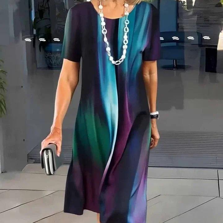 Dalia - Women's Pleated Dress with Color Blocks