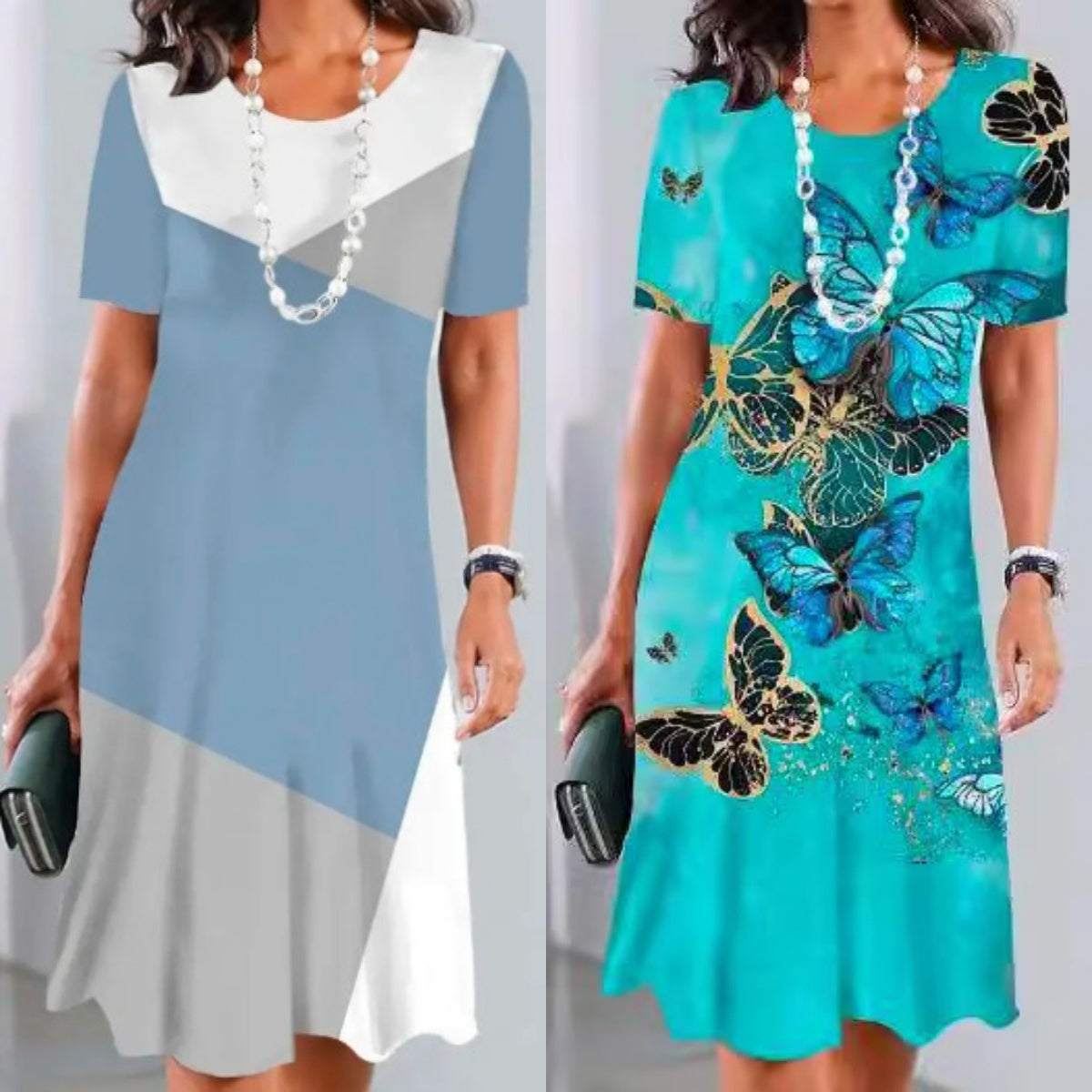 Dalia - Women's Pleated Dress with Color Blocks