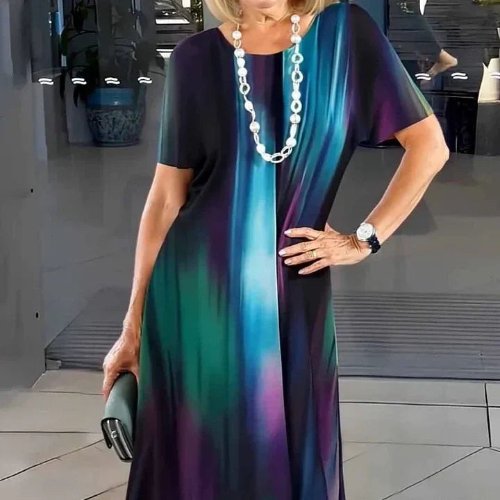 Dalia - Women's Pleated Dress with Color Blocks