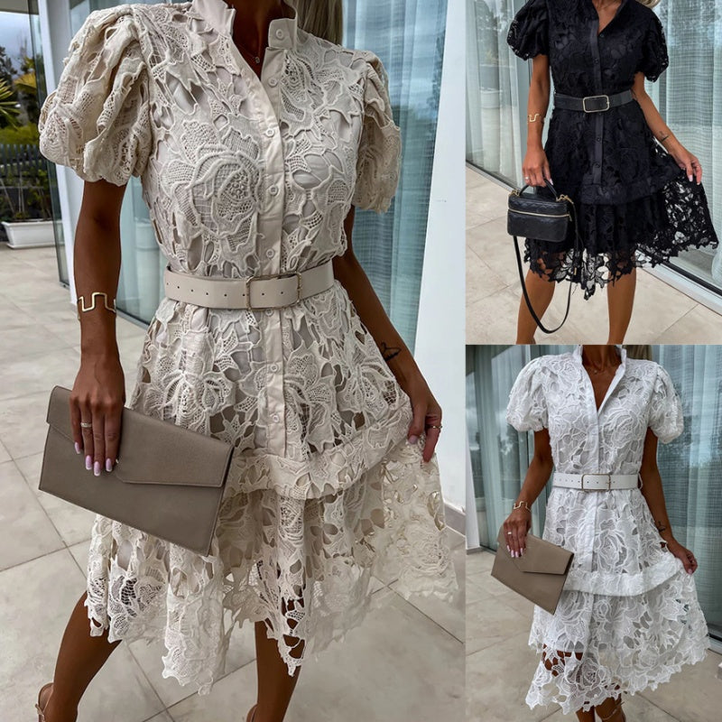 Nikita - Women's Retro Hollow Lace Short Sleeve Dress
