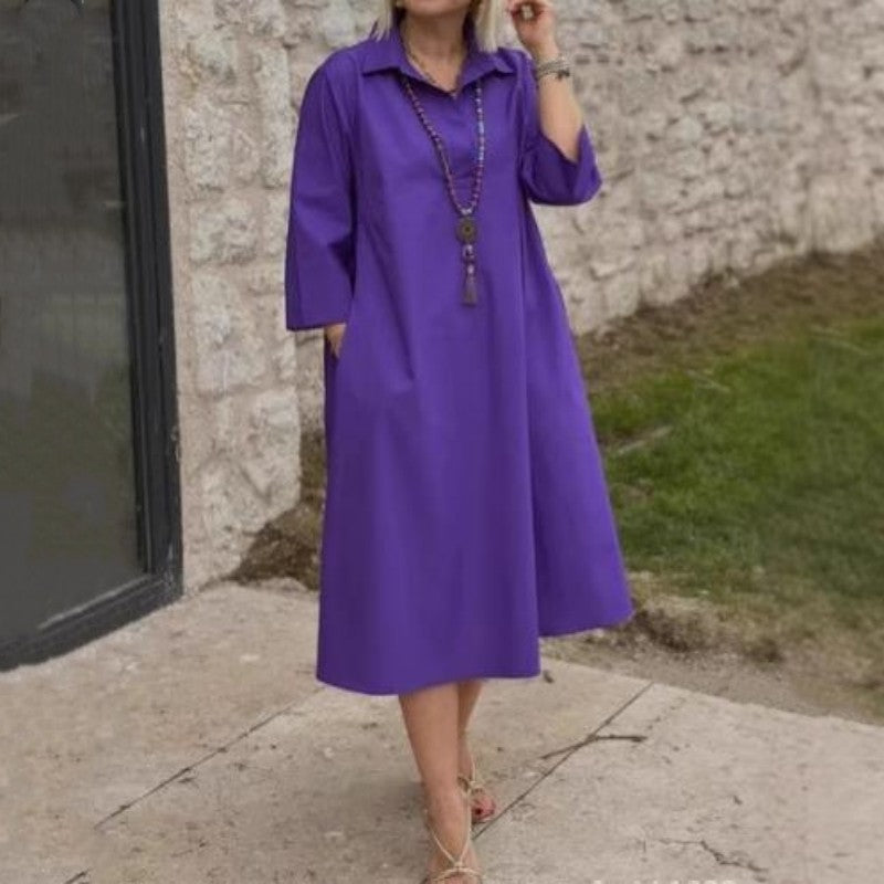 Kaela - Women's Casual Solid Dress with Practical Pockets
