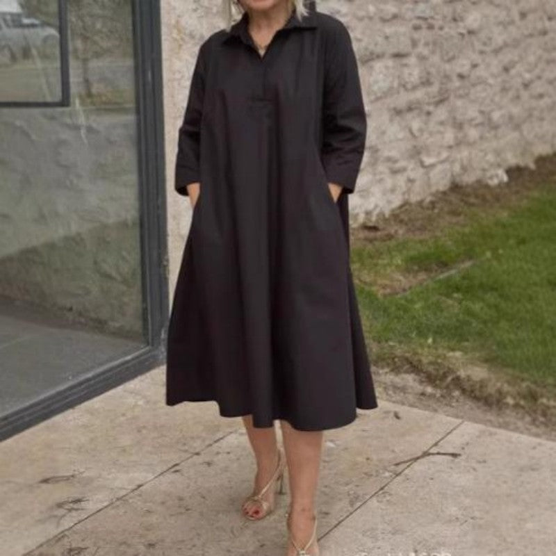 Kaela - Women's Casual Solid Dress with Practical Pockets