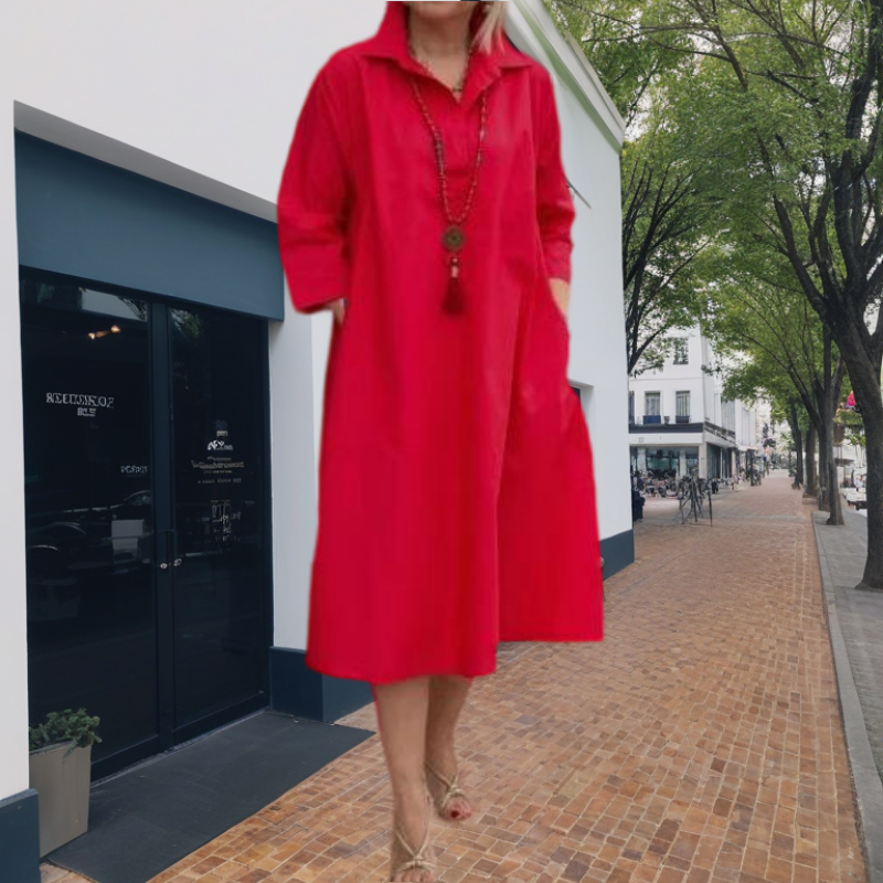 Kaela - Women's Casual Solid Dress with Practical Pockets