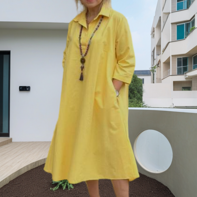 Kaela - Women's Casual Solid Dress with Practical Pockets