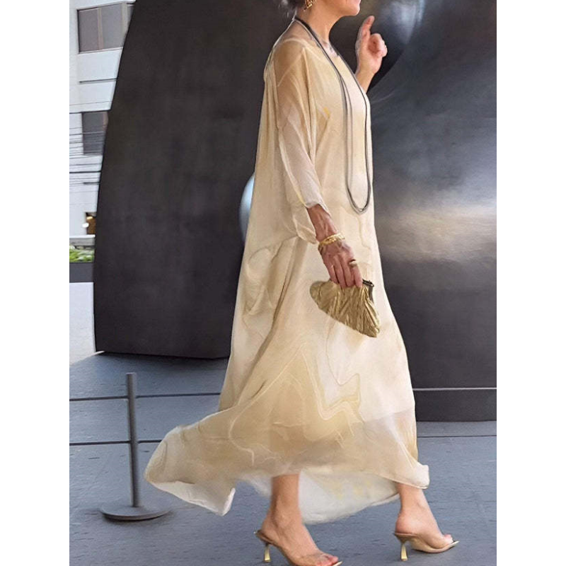 Lenora - Elegant marbled chiffon dresses with print