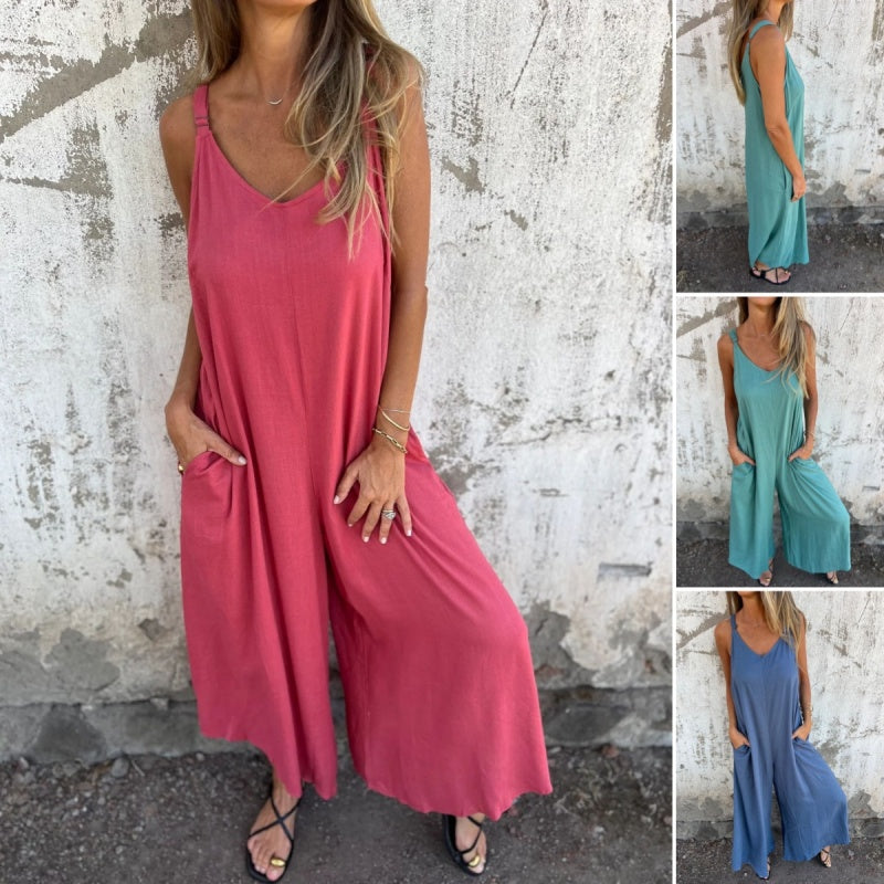 Tovalyn - Women's Adjustable Strap Cotton Linen Jumpsuit