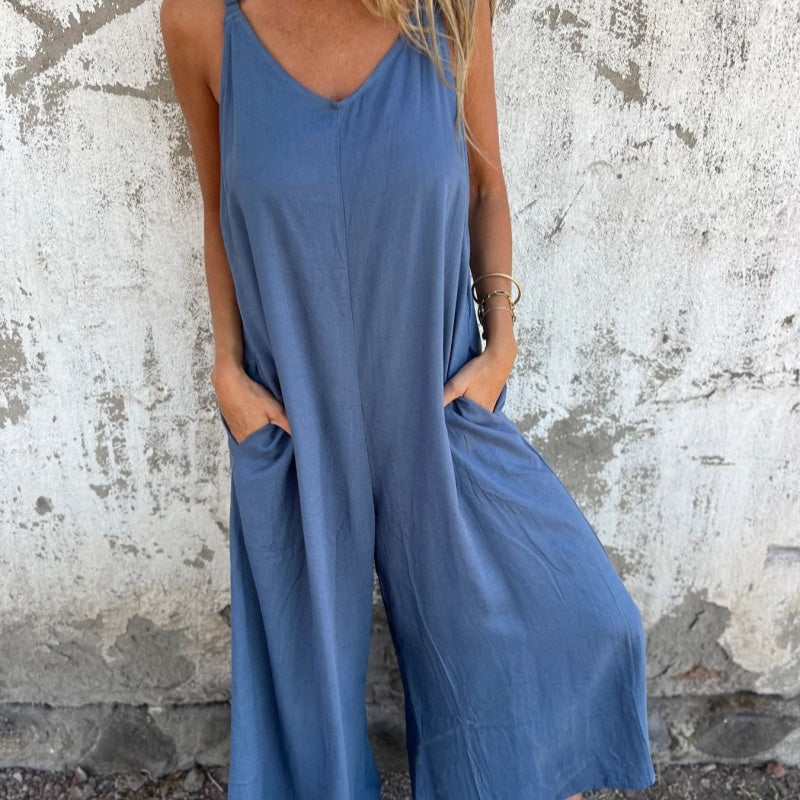 Tovalyn - Women's Adjustable Strap Cotton Linen Jumpsuit