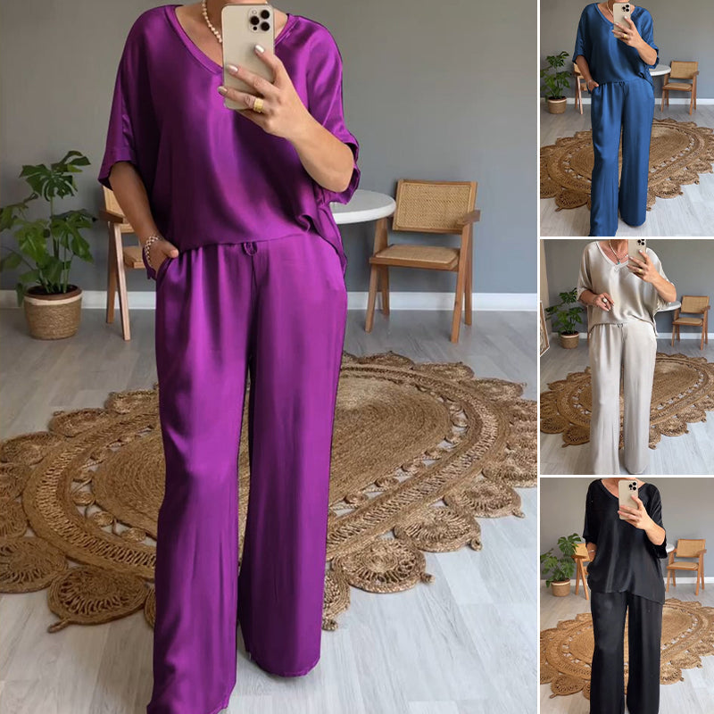 Kavryne - Women's loose-fit elastic waist satin-style elegant set