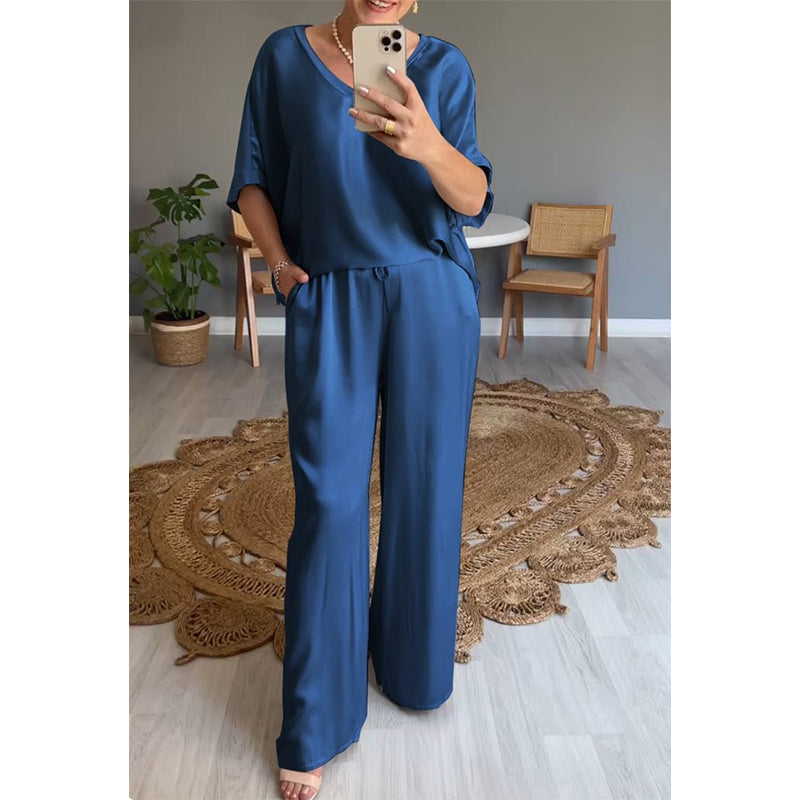 Kavryne - Women's loose-fit elastic waist satin-style elegant set