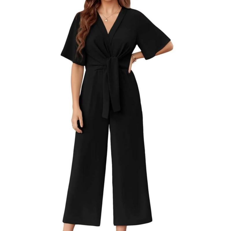 Sylenna - Women's V-neck wide-leg jumpsuit with belt