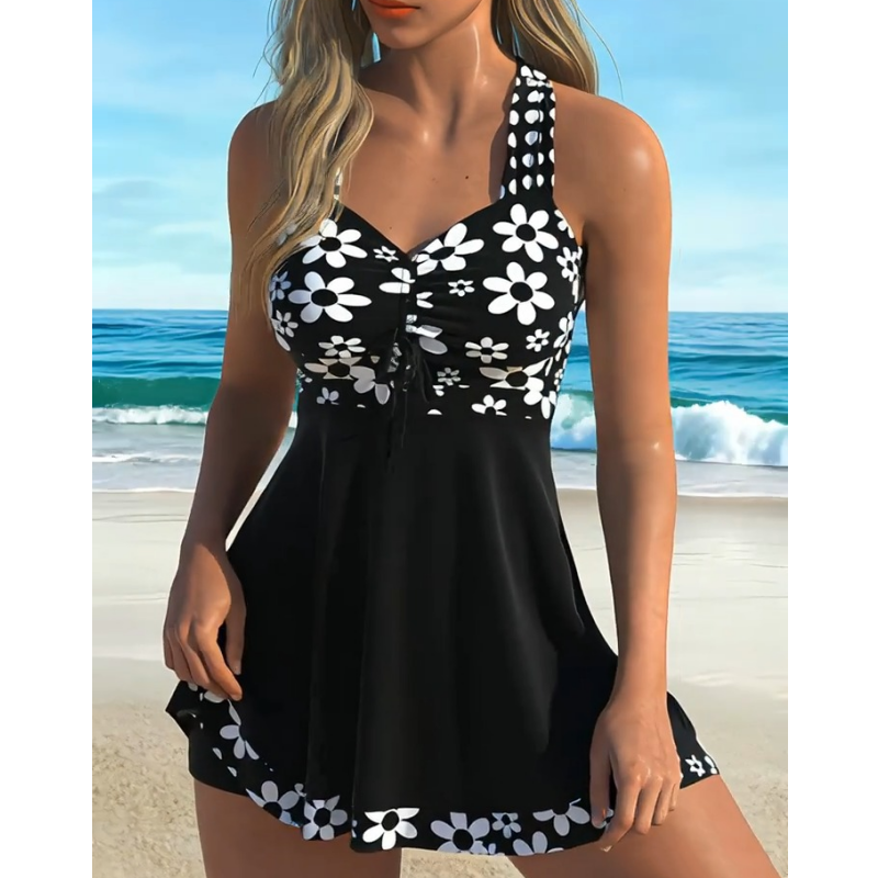 Helirae - Women's Floral Print Swim Tankini and Boyshorts