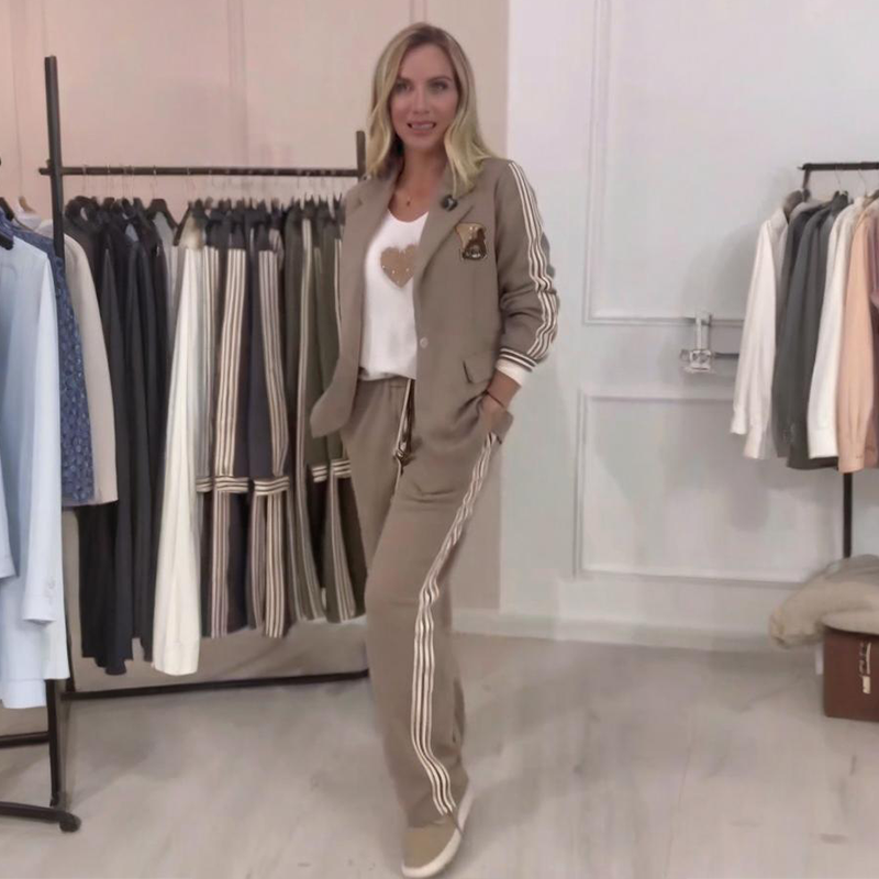 Solveig - Ensemble femme blazer rayé avec pantalon large