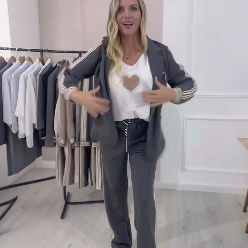 Solveig - Ensemble femme blazer rayé avec pantalon large