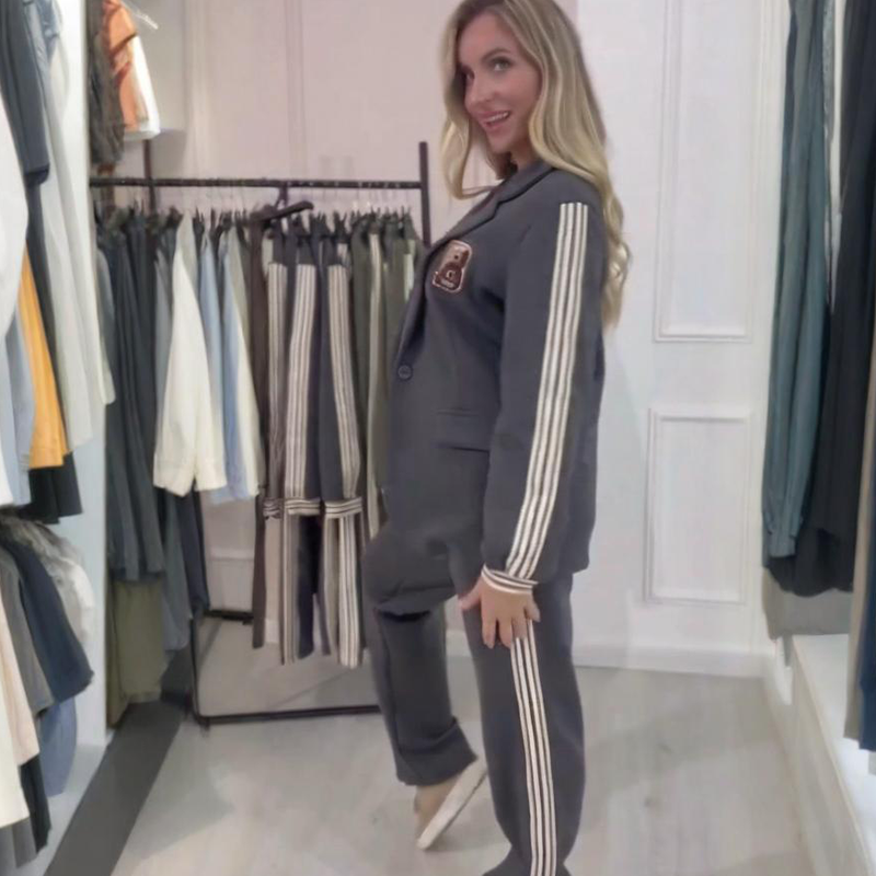 Solveig - Ensemble femme blazer rayé avec pantalon large