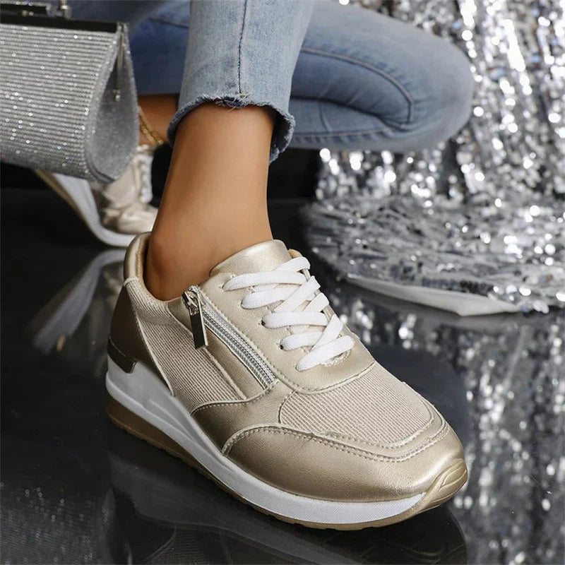 Pavrixa - Women's Reinforced Comfort Trainers with Side Zip, Modern Style
