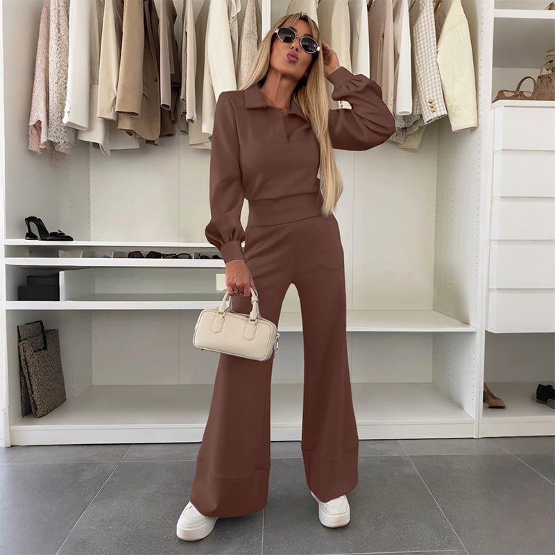 Brynelle - Chic Women's Set: Blouse and Wide-Leg Trousers 