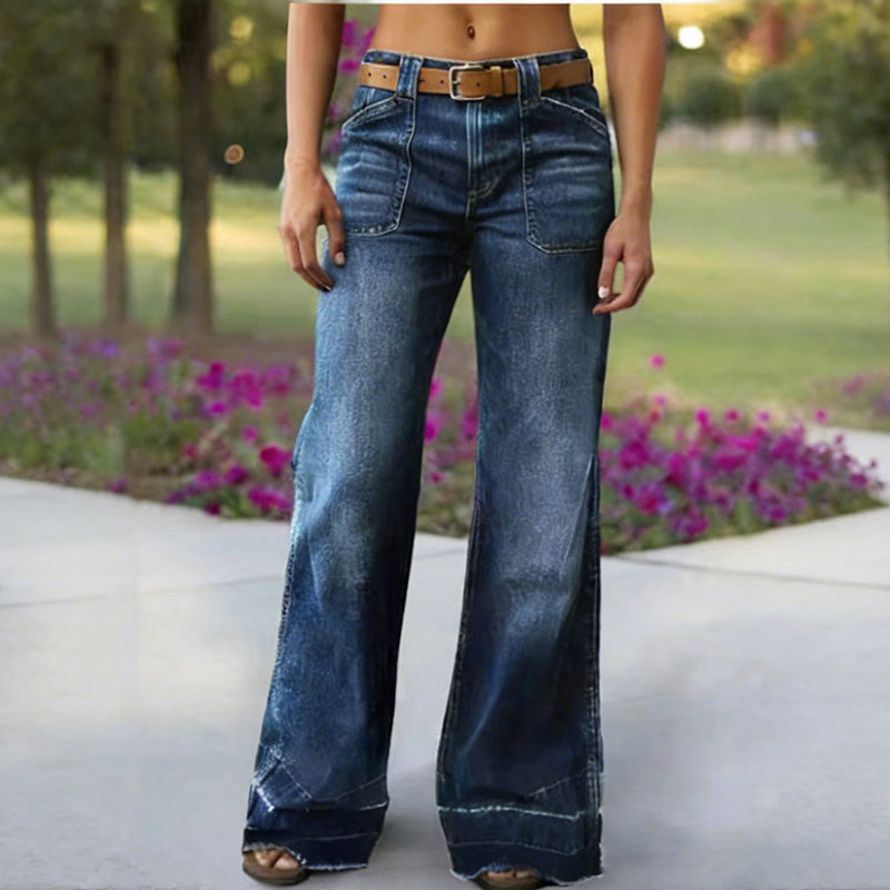 Aurevia - Women's Vintage Style Wide Leg Jeans 