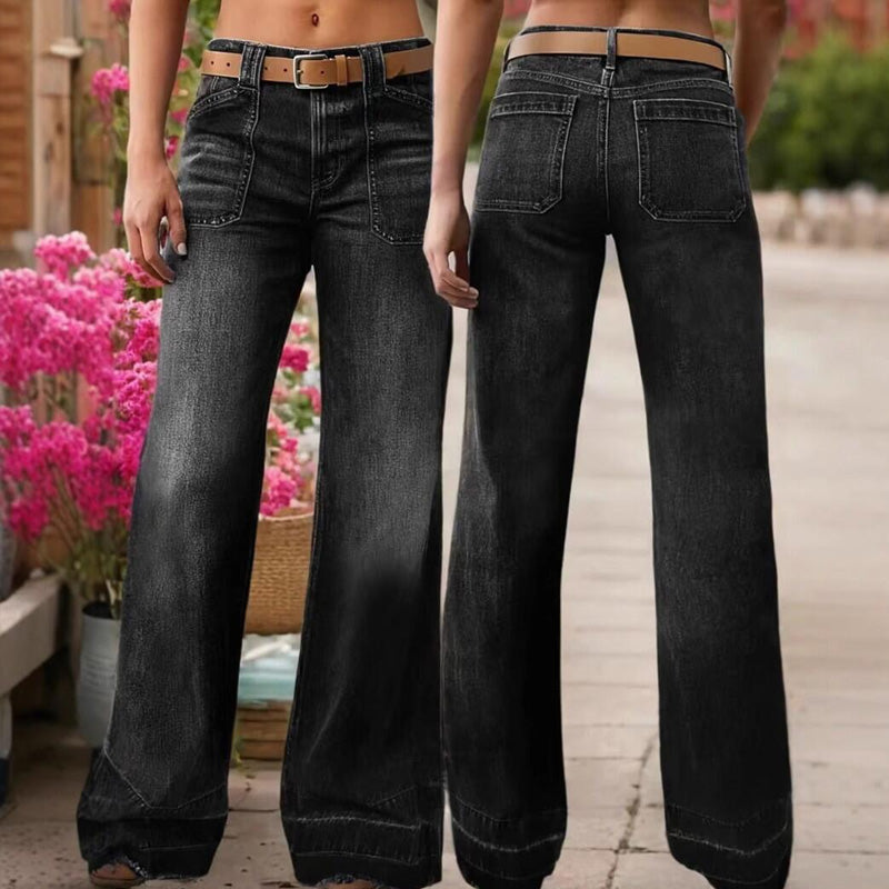Aurevia - Women's Vintage Style Wide Leg Jeans 