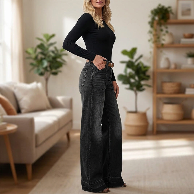 Aurevia - Women's Vintage Style Wide Leg Jeans 