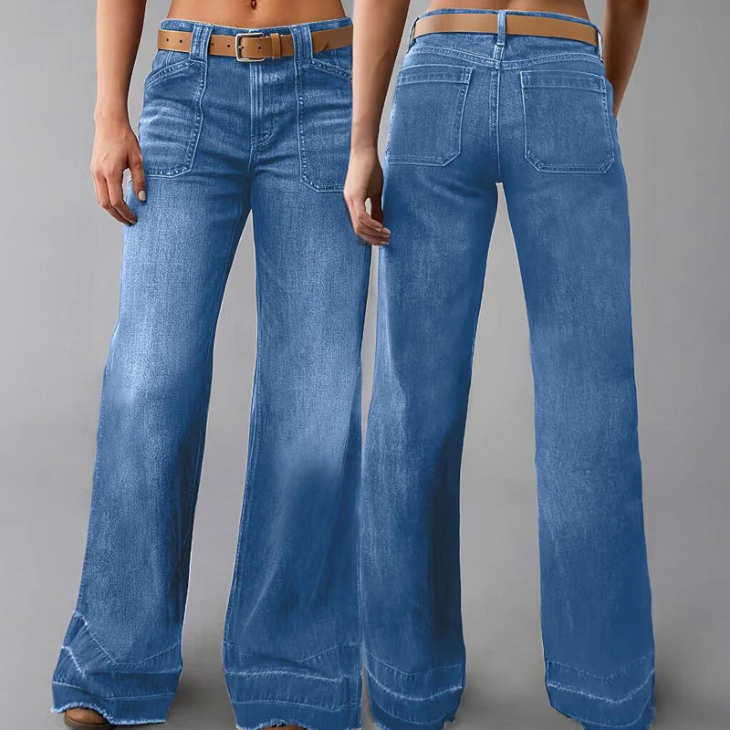 Aurevia - Women's Vintage Style Wide Leg Jeans 