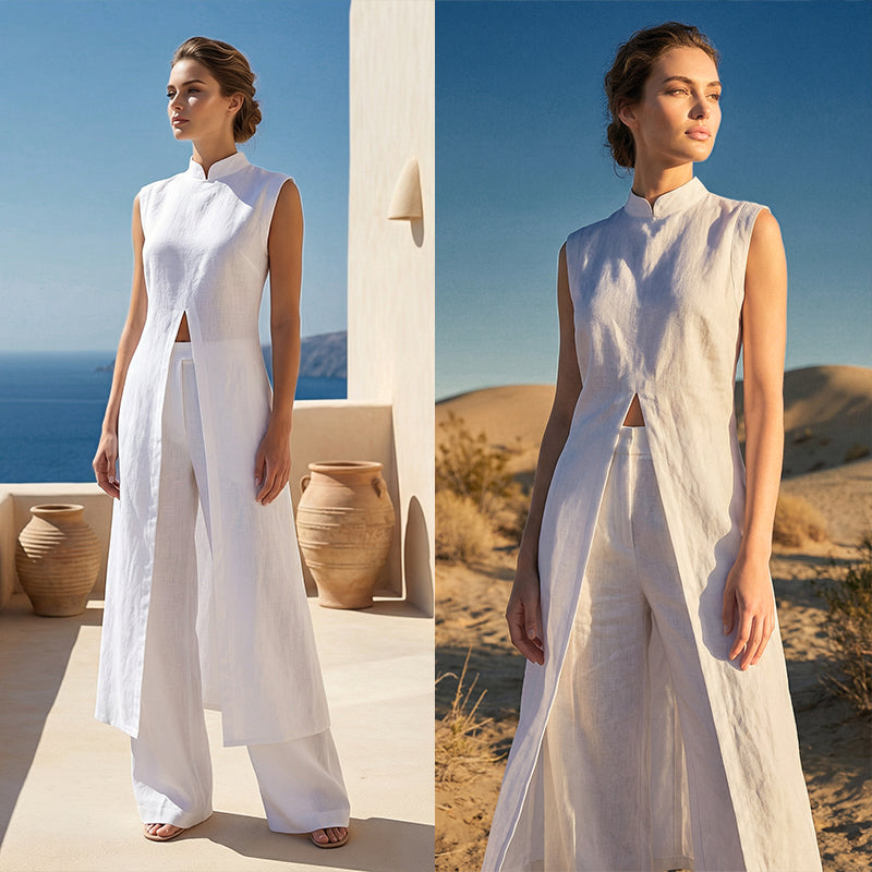 Tylyxa - Women's two-piece cotton fluid slit elegant summer set
