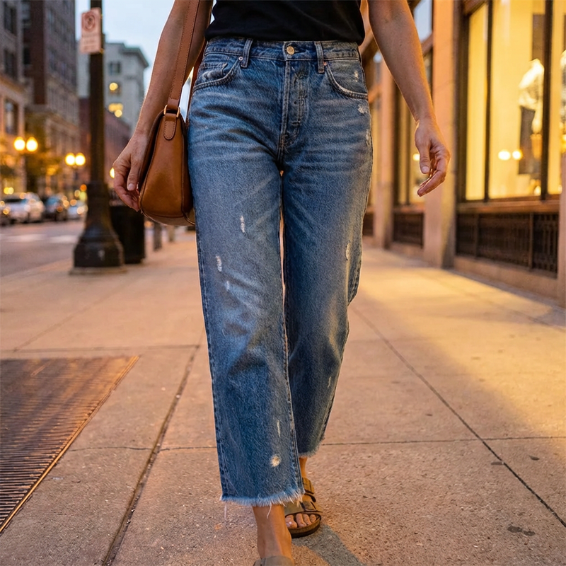 Cazira - Women's Jeans Straight Cropped Modern Comfort Denim