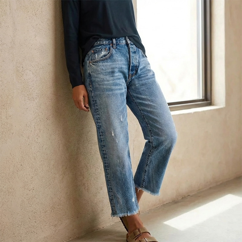 Cazira - Women's Jeans Straight Cropped Modern Comfort Denim