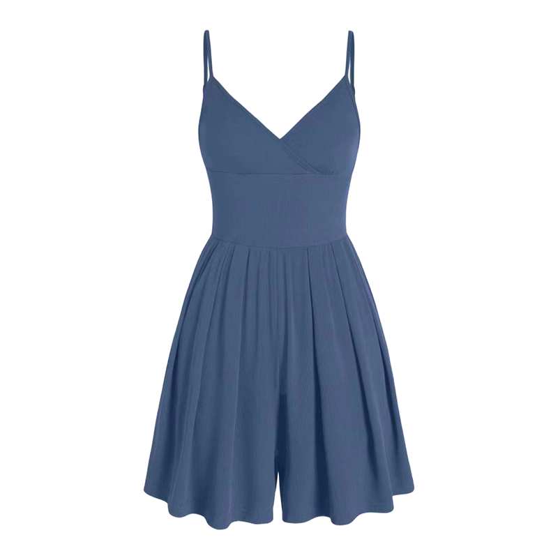 Mirestra - Women's ribbed knit short jumpsuit with integrated flared skirt