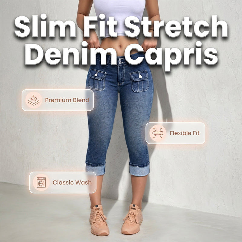 Hovelle - Women's Capri Jeans Slim Fit Mid-Rise Stretch Denim