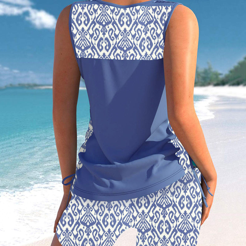 Tovienne - Women's Two-Piece V-Neck Geometric Print Shorts Tankini