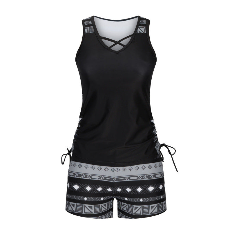 Tovienne - Women's Two-Piece V-Neck Geometric Print Shorts Tankini