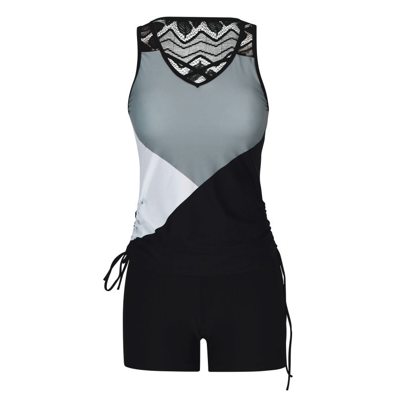 Tovienne - Women's Two-Piece V-Neck Geometric Print Shorts Tankini