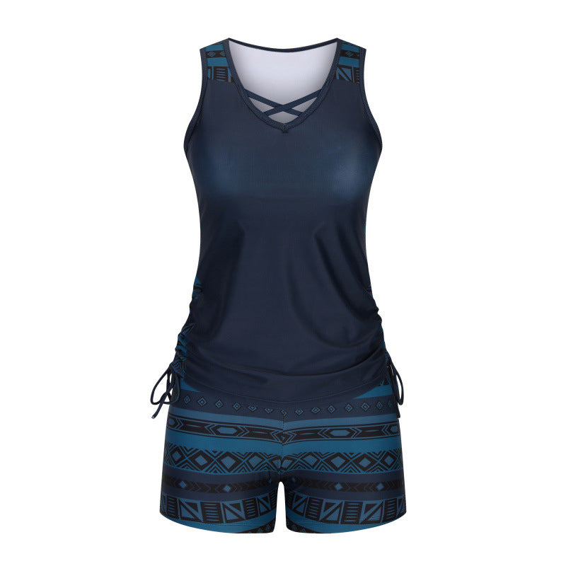 Tovienne - Women's Two-Piece V-Neck Geometric Print Shorts Tankini