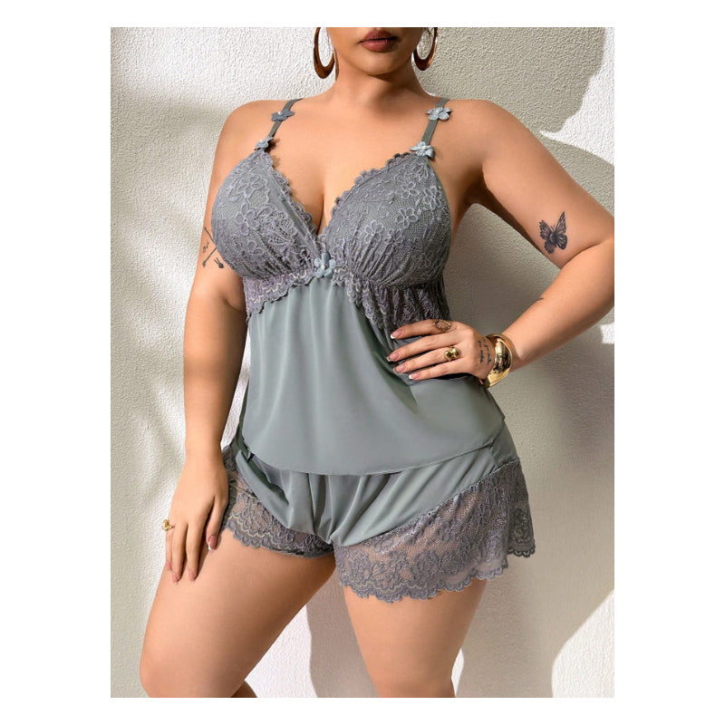Kirexa - Women's Lace Pajama Set Elegant Flowy Cami Top and Shorts