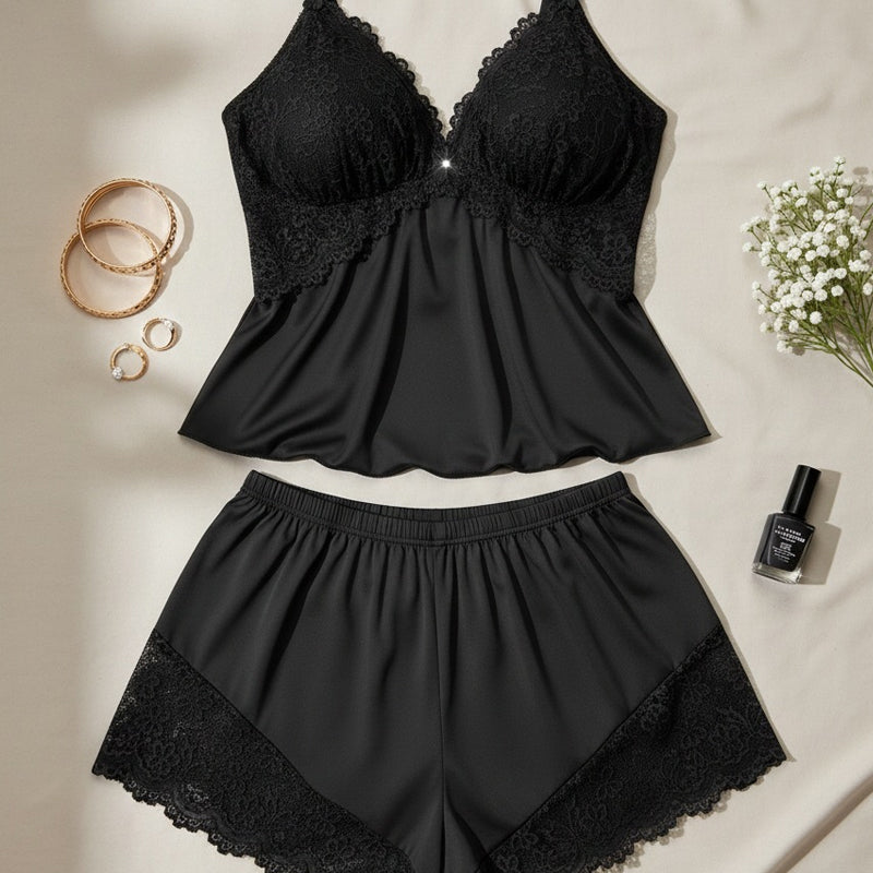Kirexa - Women's Lace Pajama Set Elegant Flowy Cami Top and Shorts