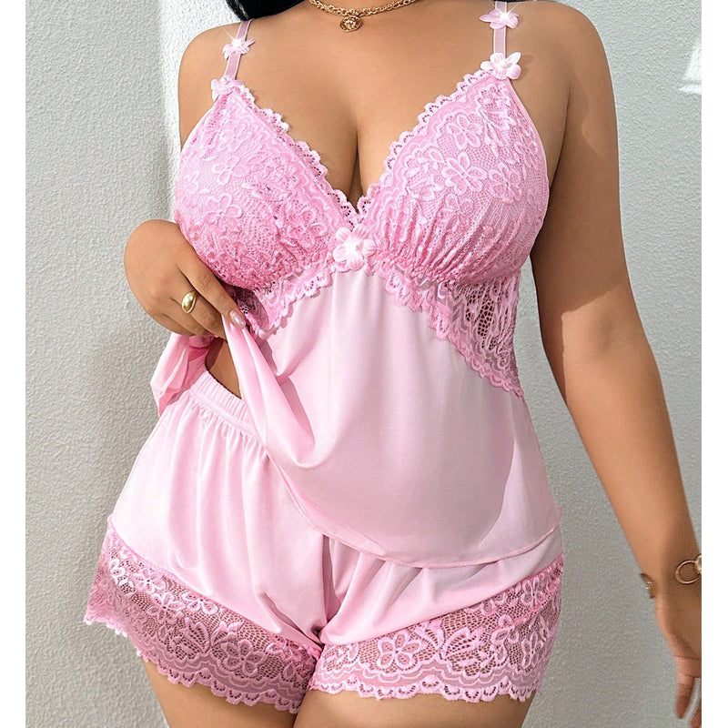 Kirexa - Women's Lace Pajama Set Elegant Flowy Cami Top and Shorts