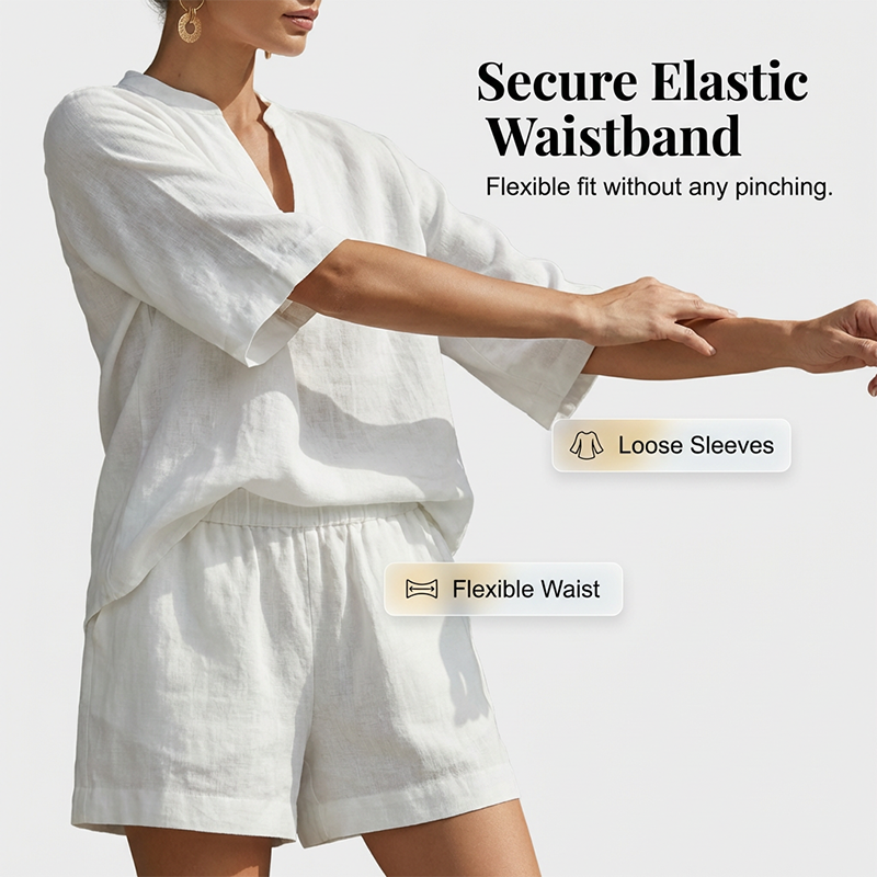 Jynalora - Women's Elegant Casual Summer V-Neck Blouse and Shorts Set
