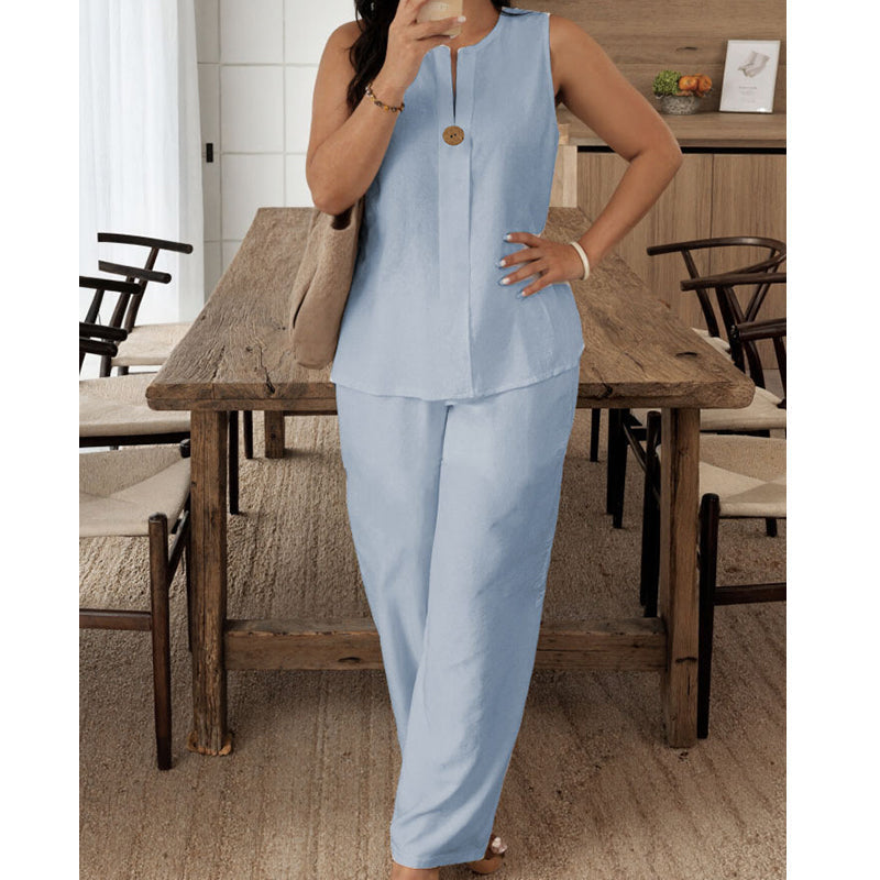 Jorevynna - Women's Sleeveless Elegant and Flowy Pant Set