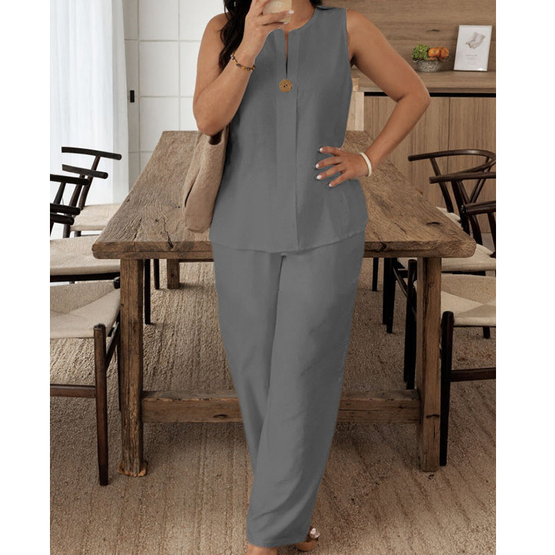 Jorevynna - Women's Sleeveless Elegant and Flowy Pant Set