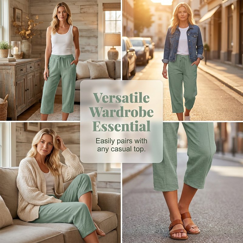 Olivyra - Women's Lightweight Breathable Cotton and Linen Cropped Pants