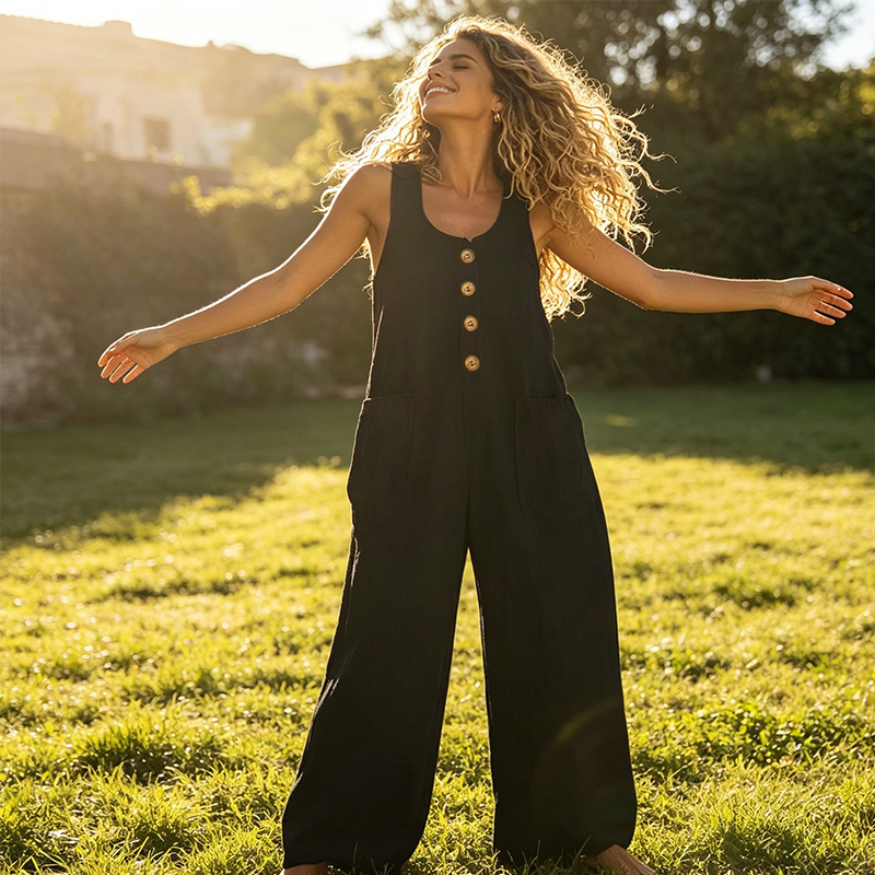 Beloria - Women's Sleeveless Wide-Leg Jumpsuit with Pockets