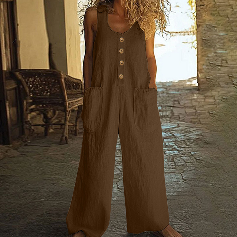 Beloria - Women's Sleeveless Wide-Leg Jumpsuit with Pockets