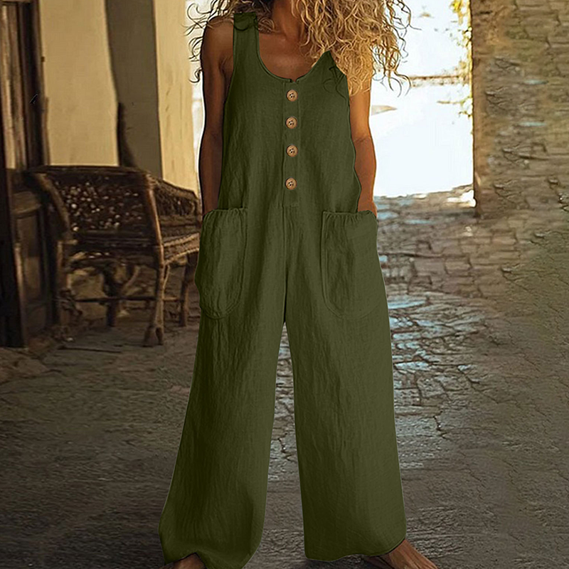 Beloria - Women's Sleeveless Wide-Leg Jumpsuit with Pockets