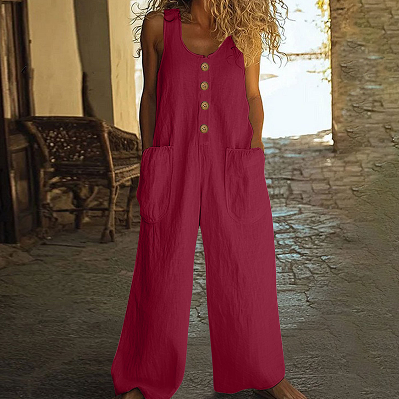 Beloria - Women's Sleeveless Wide-Leg Jumpsuit with Pockets