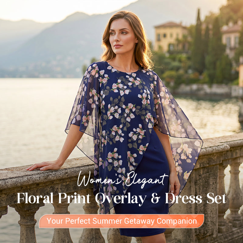 Nirevessa - Ensemble femme robe avec surcouche fleurie en chiffon