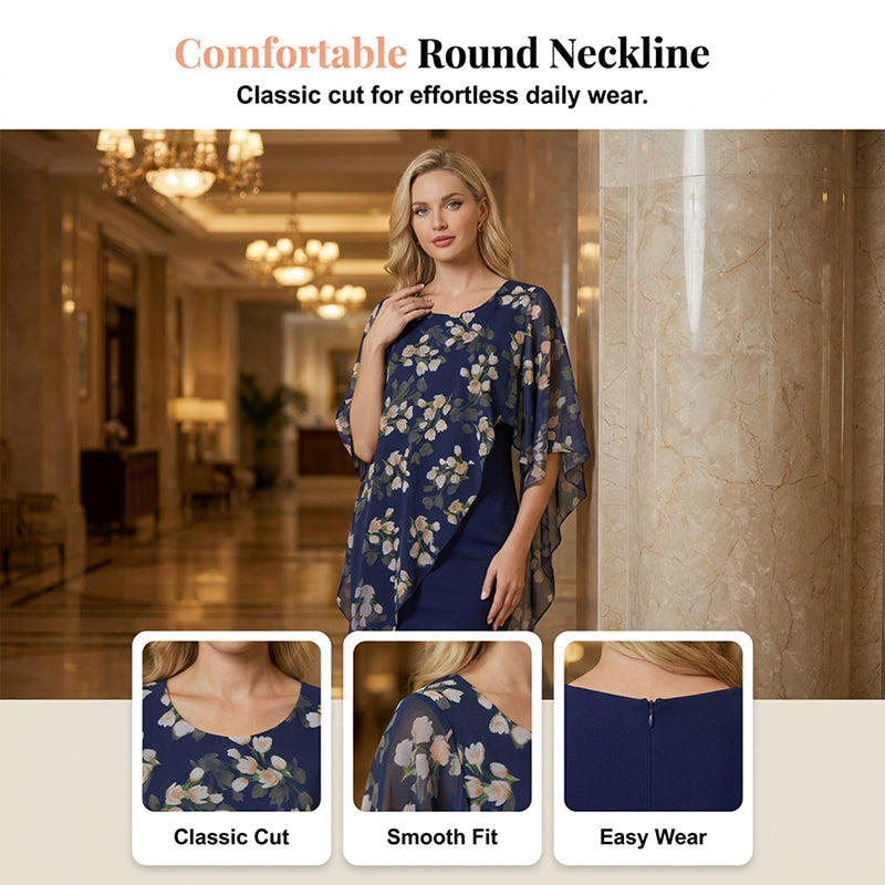 Nirevessa - Ensemble femme robe avec surcouche fleurie en chiffon