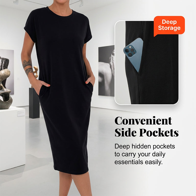 Tyverissa - Women's casual midi T-shirt dress with side pockets