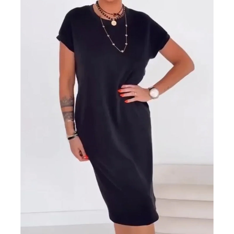 Tyverissa - Women's casual midi T-shirt dress with side pockets
