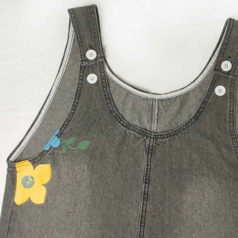 Jovalythra - Women's Casual Loose Fit Floral Denim Jumpsuit